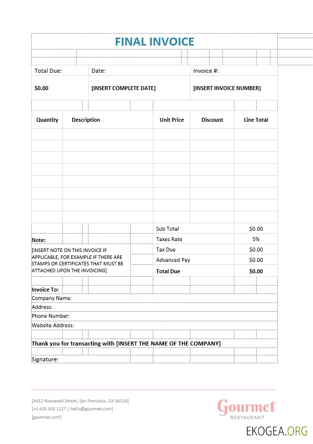 Modèle de facture finale